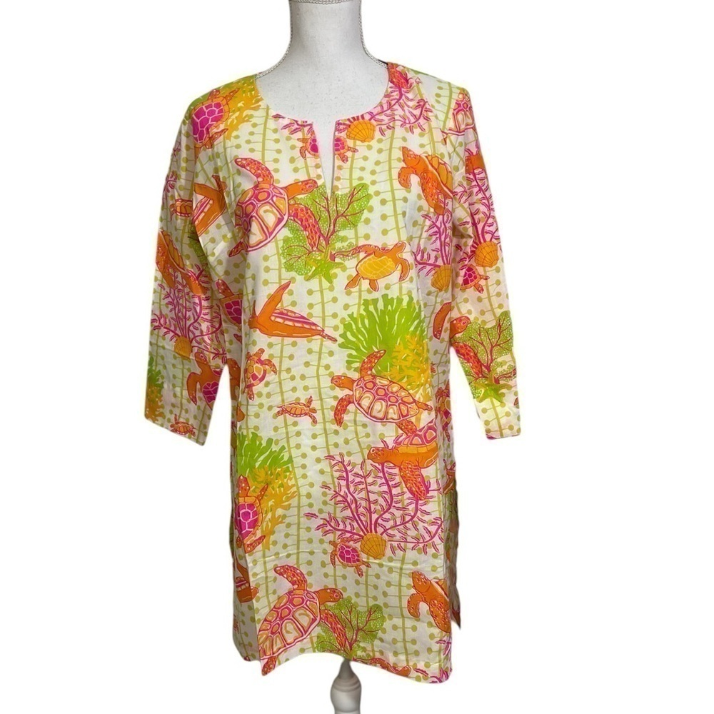 Gretchen Scott Cotton Mommy Me Tunic  Cover Up Dress Kelly Turtle Tides